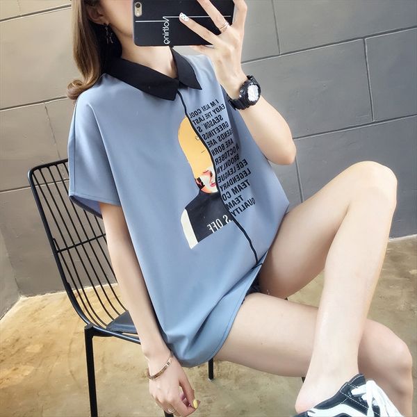 

2020polo collar short-sleeved t-shirt women's loose fat mm200 jin large size t-shirt coat women's clothing, White