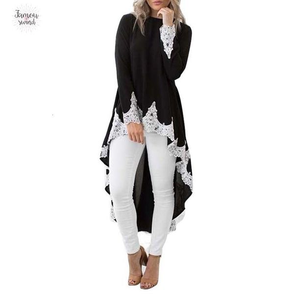 

high women low blouse high elegant long sleeve blouse casual loose neck patchwork long cap sleeve plus size lady clothes, White