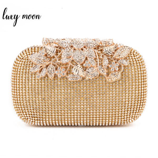 

luxy moon flower crystal women clutch bags luxury diamond gold color evening bags wedding handbag rhinestones party purse w326 cj191213
