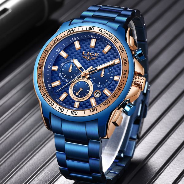 

новые мужчины часы lige мода из нержавеющей стали водонепроницаемые кварцевые часы мужчины бизнес дата хронограф relogio мужчина для, Slivery;brown