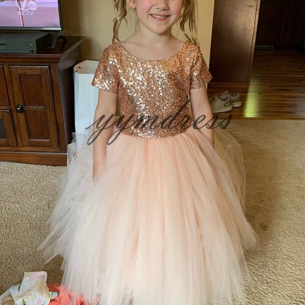 Acheter 2019 Sparkly Rose Gold Sequins Tutu Fleur Filles Robes Tout Petit Infant Complet Petite Fille De Mariage Robes De Soirée Enfants Formelle Robe