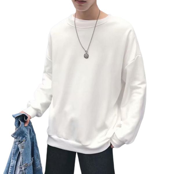 

yfashion men clothing 2019 sweatshirts crew neck sweatshirt solid color autumn winter teenager long sleeve loose pullover, Black