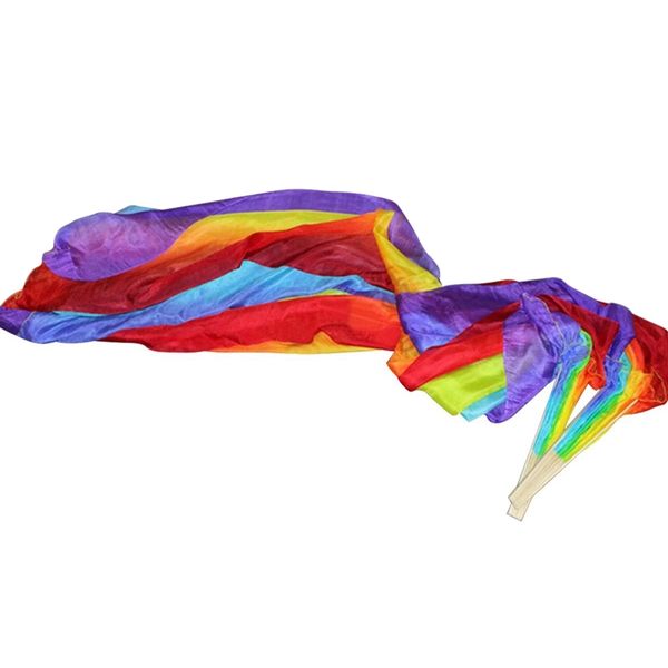 

handmade women quality belly dance fan dance 100% real silk veil rainbow colors 180x70cm other home decor