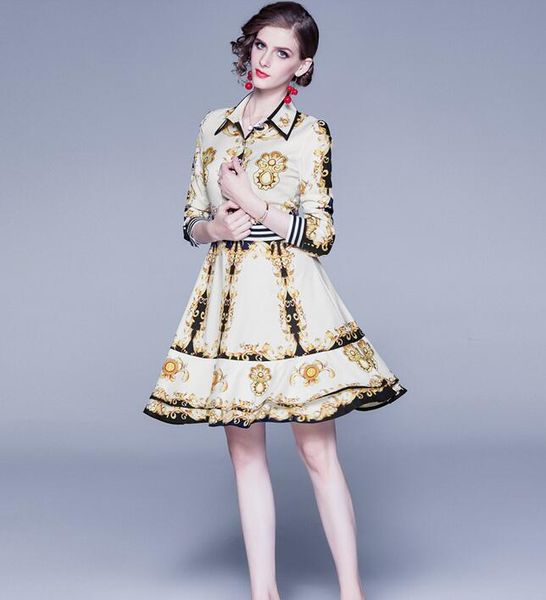 

street style dresses european and american spring 2020 temperament ladies lapel long sleeve printed dress a word skirt, Black;pink