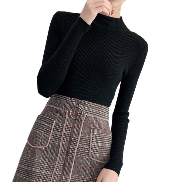 

2019 slim fit sweater women fashion casual turtleneck sweaters solid winter wear long sleeve sweat shirts, White;black