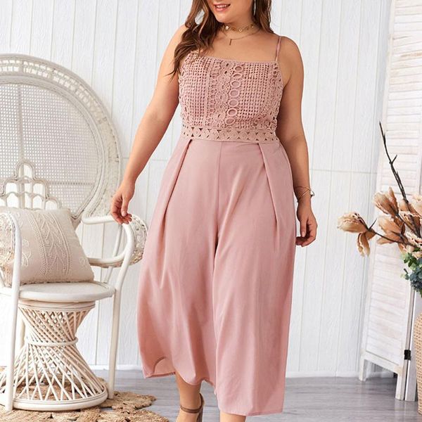 

мода комбинезон лета женщин без рукавов бретели кружево дамы solid color wide leg long комбинезон backless плюс размер xl-4xl, Black;white