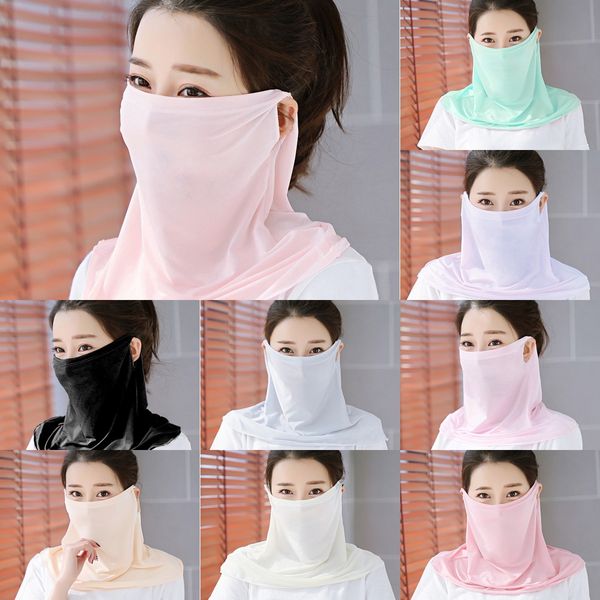 

2p8tw summer masks women scarf silk chiffon handkerchief outdoor windproof half face dust-proof sunshade scarf party fashion 18 colors, Black