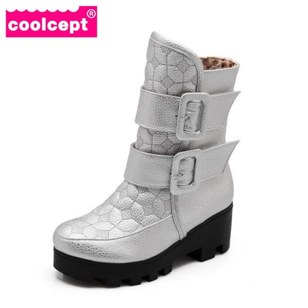 

rizabina women flat half short boot mid calf warm winter snow boots thickened fur plush botas fashion footwear p22023 size 34-43, Black