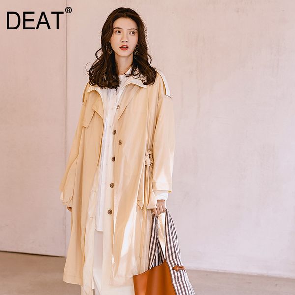 

deat] 2019 new autumn winter lapel long sleeve brief solid color bandage temperament windbreaker women trench fashion 13d443, Tan;black