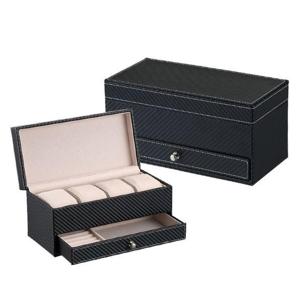 

watch storage box case holder organizer jewelry collection storage organizer men's business drawer four-seat watch box, Black;blue
