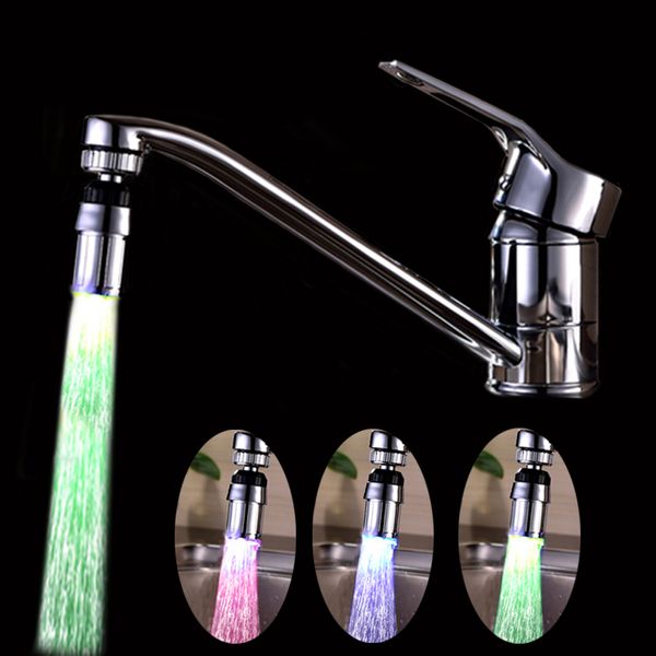 

3 colors temperature sensor led water tap faucet light for bathroom kitchen rgb led faucet spouts 22mm internal thread faucets