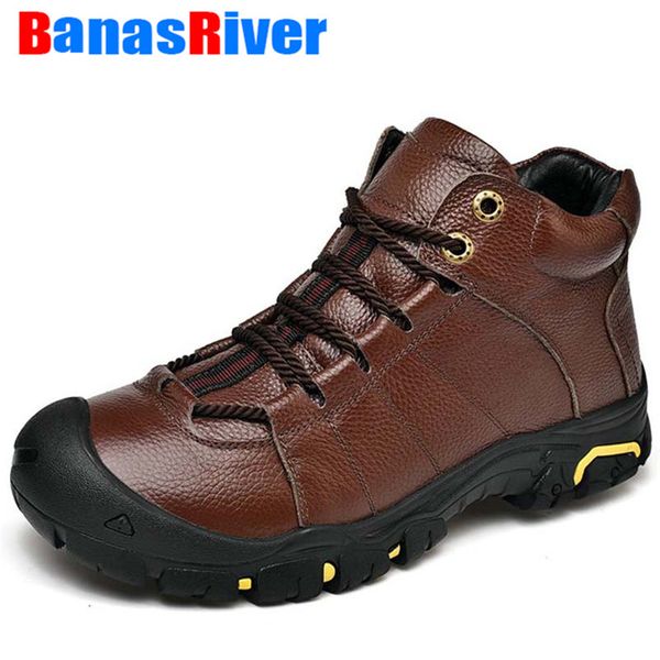 

handmade men winter fur warm snow boots for outdoor sneakers male cow leather casual shoes plush ankle zapatos de hombre, Black