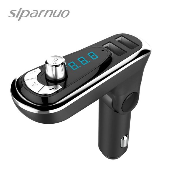 

siparnuo 12-24v car fm transmitter bluetooth fm transmitter mp3 silver car charger dual usb charging