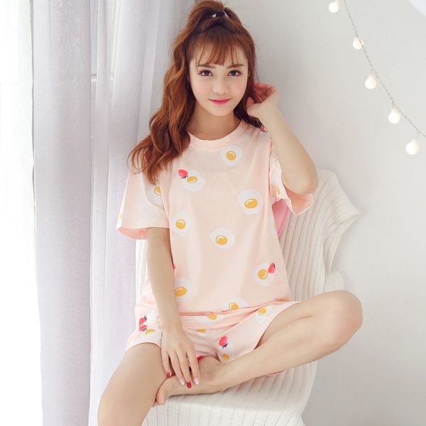 

2020 summer korean fashion cotton shorts pajama sets for women short sleeve print sleepwear pyjama homewear pijama mujer clothes, Black;red