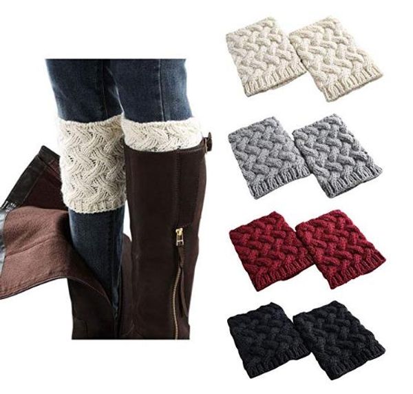 Modische Damen-Stiefelstulpen mit Häkelmuster, dehnbar, weich, für den Winter, mit Zopfmuster, Beinwärmer aus Baumwolle, Stiefelsocken