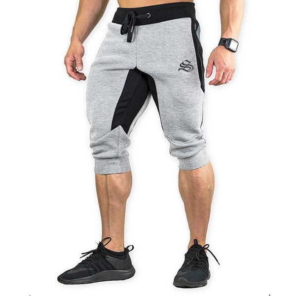 

summer muscle fitness brothers sports pants men's casual running pants training outdoor slim cropped, Black;blue