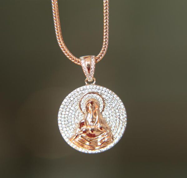 

promotion 2020 24" franco chain gold rose gold silver color pave clear cz sparking bling mother mary hip hop necklace