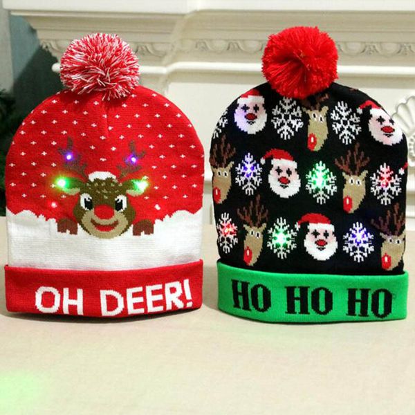 

led christmas hats beanie sweater christmas santa hat light up knitted hat for kid for party