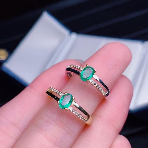 

shilovem 925 sterling silver natural emerald ring fine jewelry customizable women trendy wedding open 4*6mm dj0406293agml, Golden;silver