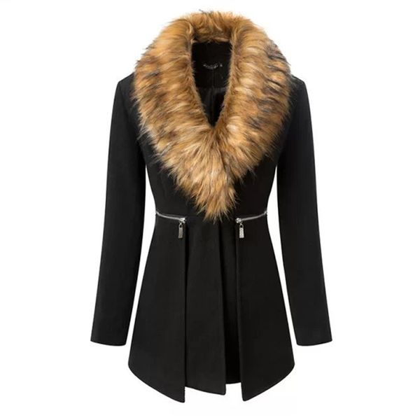 

black fashion coat female new autumn winter women parka long windproof coat women luxury faux fur collars stitching wool
