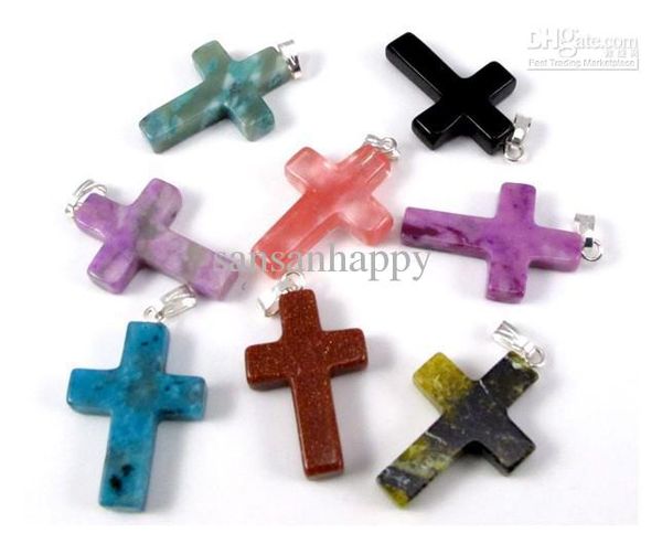 

wholesale 48pcs cross natural stone gemstone pendants, Black