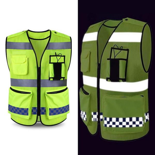 

hi-vis safety vest reflective jacket security vest warning coat reflect stripes jacket outdoor night riding running, Black