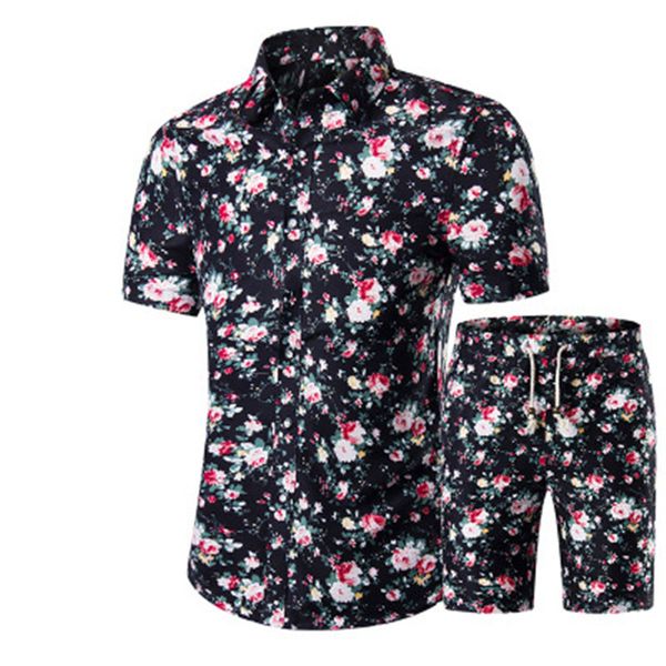 

pattern tracksuit men summer beachwear men's set 2020 mens notched t shirts +shorts two piece sets floral beach swaet suit 5xl, Gray