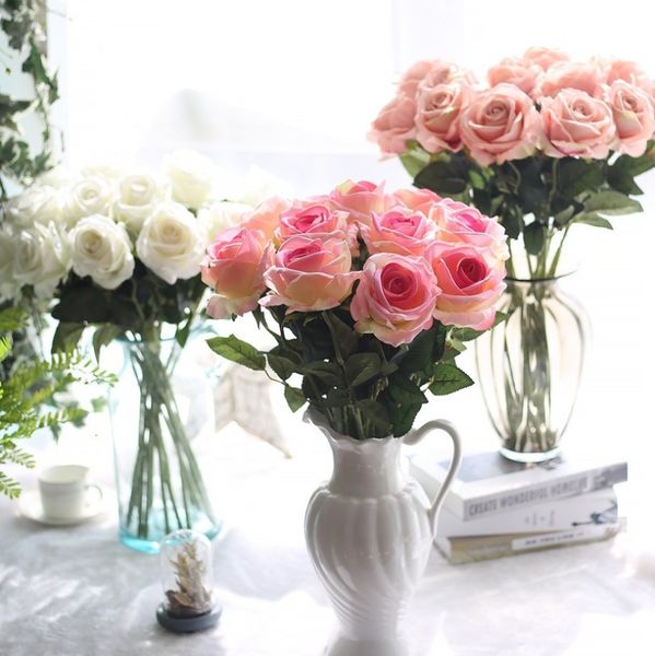 

2020 artificial rose flower heads cloth decorative flowers party decoration wedding wall flower bouquet white artificial roses bouquet