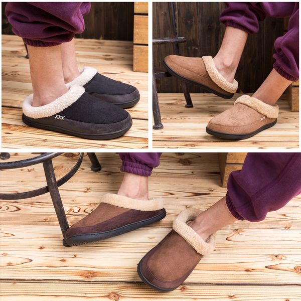 

warm cotton slippers men shoes bathroom indoor man winter fur shoes plush house flat footwear plus size 46 47 48, Black