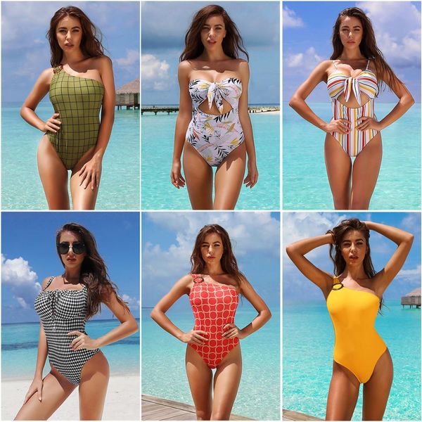 

новый женский one piece set hollow узел купальник sexy push up полосатый печати купальники плюс размер пляжная famale купальниках, White;black