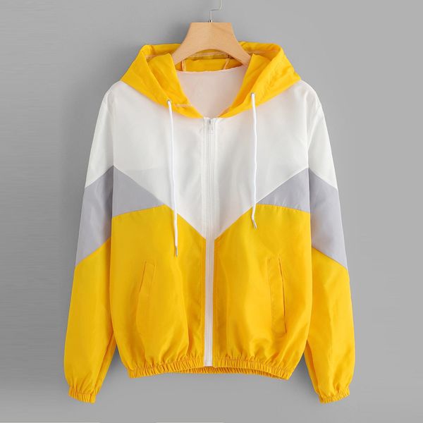 

women long sleeve patchwork hooded zipper pockets casual sport coat, Black;brown