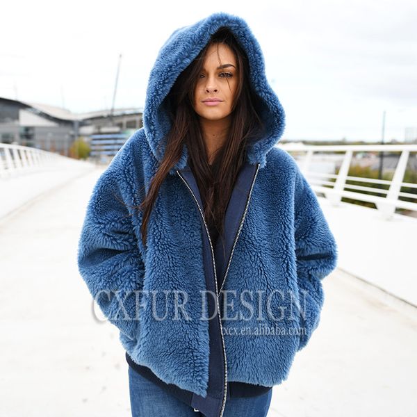

cx-g-t-03 2018 women fashion winter short design hooded teddy bear coat shearing sheep coat, Black;brown