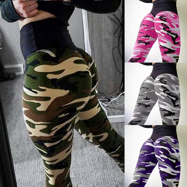

sfit 2019 women's high waist slim yoga pants camouflage slim pants sports fitness workout gym leggings breathable hip, White;red