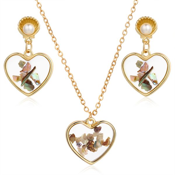

fashion women jewelry sets gold chain heart round pendant necklace drop earrings wedding bridal jewelry sets ladies, Silver