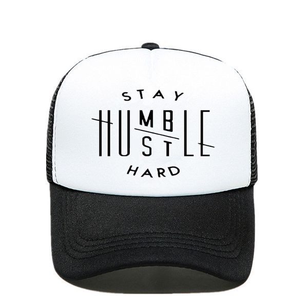 

novelty stay humble hustle baseball cap with hard letter print for dad, fashion mesh caps for men and women, hats with bones and claws, Blue;gray