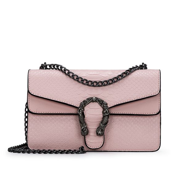 

women's bag 2020 new version of small square new bag fashion snake embossed shoulder bags chain messenger bag