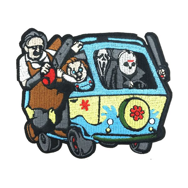 Große Größe Scream Horror Team Bus bestickter Patch Kleidung Eisen Patches für Kleidung Abzeichen Aufkleber Kleidungsstück Applikationen Großhandel