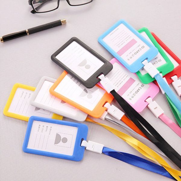 

badge holder portable double-sided transparent employee plastic id card holder name tag lanyard neck strap