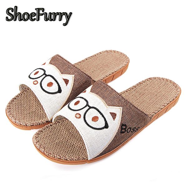 

shoefurry summer home slippers men natural flax sandals casual shoes, Black