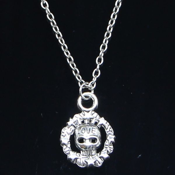 

20 шт. новая мода ожерелье 15 мм круг череп скелет любовь серебряные подвески короткие длинные женщины мужчины colar подарок ювелирные издел, Silver