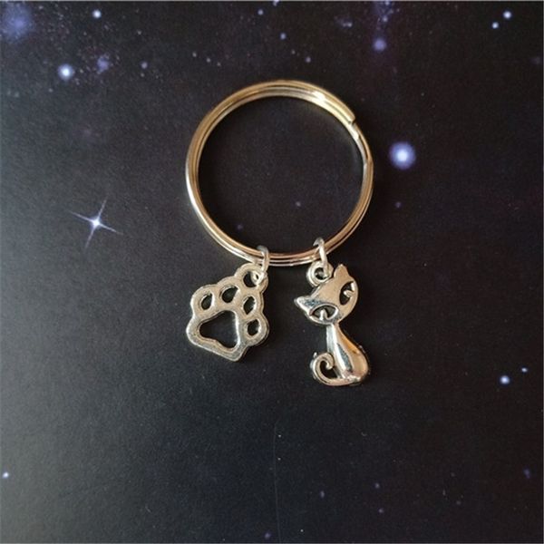 

cute small cat keyring, bag charm, keychain animal gift, animal keyring, print keychain bff gifts, cat accessories, Silver