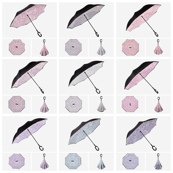

creative inverted umbrella sun rain long-handled umbrella reverse windproof double layer inverted chuva umbrella c-hook hands sf96q