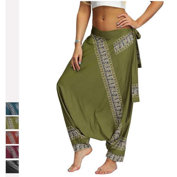 

casual loose harem pants women elastic waist 3d floral print ethnic pants bloomers trousers summer beach bohemian streetwear, Black;white