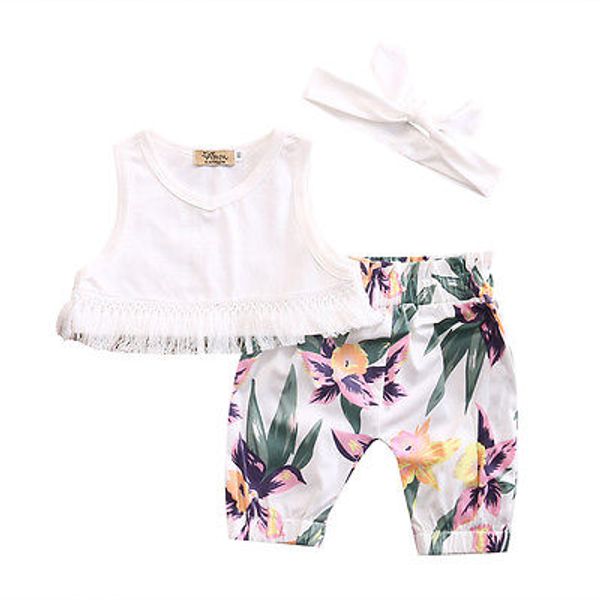 

2019 baby girl clothes summer sleeveless tassel vest +flowerpants kids girls casual outfits set