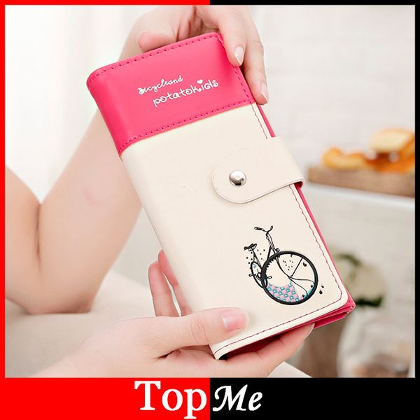 

women wallets soft pu leather bicycle pattern hasp long lady handbag wallet cards holder woman clutch coin purse moneybags burse, Red;black