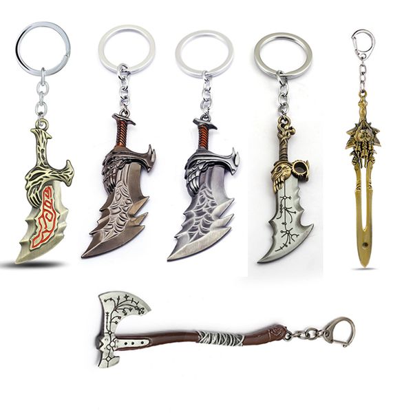 

god of war keychain kratos blades of chaos pendant keyring axe sword key chains key holder chaveiro jewelry men, Silver