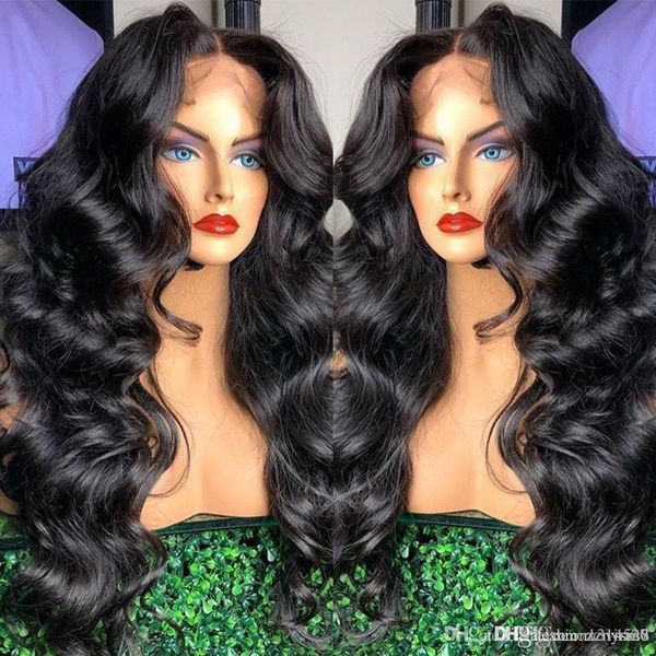 

brazilian loose wave high temperature wirer wigs remy hair lace front wig with hair around density natural color edcf, Black