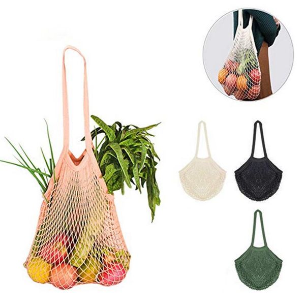 

45# portable reusable handle mesh design net shopping bag fruit goods storage cotton tote handbag fruit bag