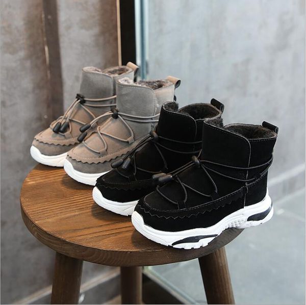 

boys warm fashion snow boots leisure sports kids mid-calf soft plush anti-slip winter shoes for school outdoor size 26-36 y200104, Black;grey