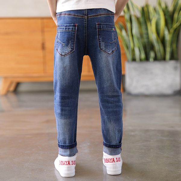 

ienens baby boys jeans kids denim long pants spring autumn slim jeans young boy cowboy trousers elastic waist pants 5-13y, White